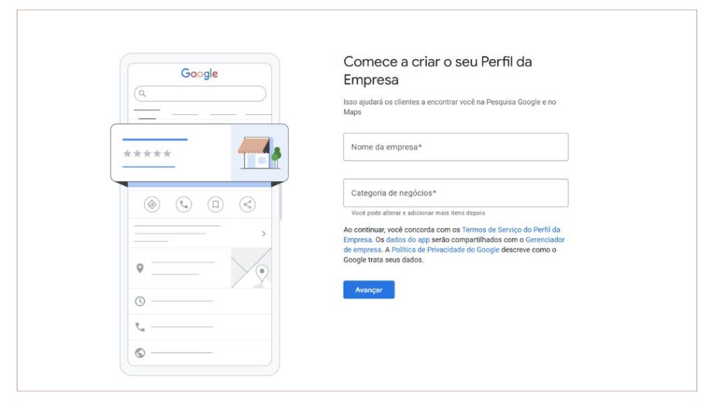 página de cadastro no Google my Busineess
