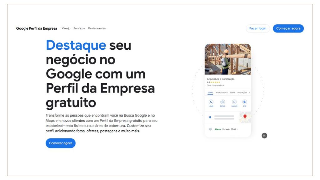página inicial do Google Business
